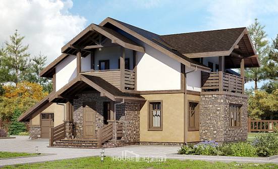 180-011-Л Проект двухэтажного дома с мансардным этажом, гараж, скромный коттедж из пеноблока | Проекты домов от House Expert