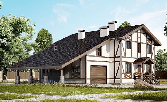 250-002-Л Проект двухэтажного дома мансардой, гараж, красивый домик из кирпича | Проекты домов от House Expert