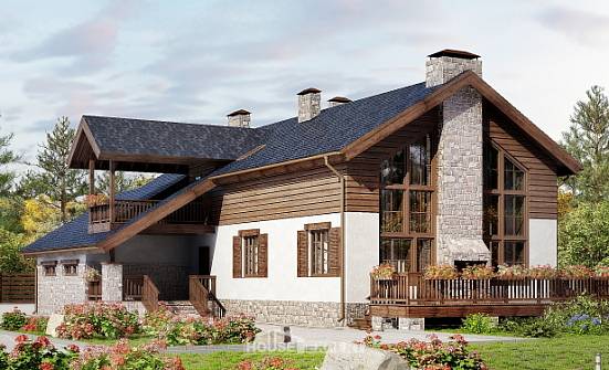 240-002-Л Проект двухэтажного дома с мансардой, гараж, красивый домик из арболита | Проекты домов от House Expert