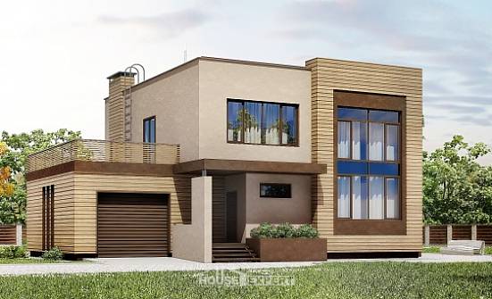 220-003-Л Проект двухэтажного дома, гараж, простой домик из газобетона | Проекты домов от House Expert