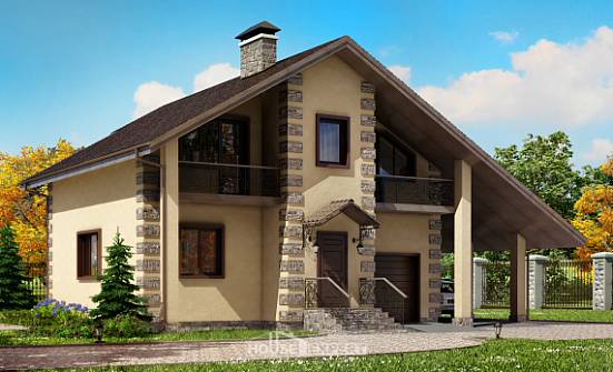 150-003-П Проект двухэтажного дома мансардный этаж, гараж, красивый загородный дом из керамзитобетонных блоков | Проекты домов от House Expert