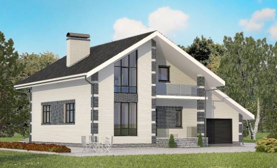 180-001-П Проект двухэтажного дома мансардой и гаражом, бюджетный загородный дом из арболита | Проекты домов от House Expert