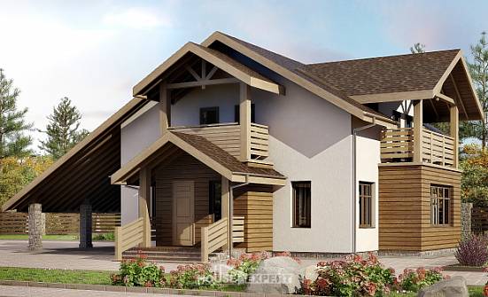 155-010-Л Проект двухэтажного дома мансардой и гаражом, экономичный домик из теплоблока | Проекты домов от House Expert
