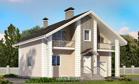 150-002-П Проект двухэтажного дома с мансардой и гаражом, красивый коттедж из арболита | Проекты домов от House Expert