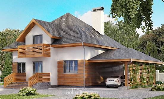 155-004-П Проект двухэтажного дома мансардный этаж и гаражом, уютный коттедж из поризованных блоков | Проекты домов от House Expert