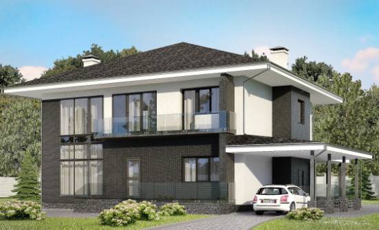 245-002-П Проект двухэтажного дома и гаражом, простой загородный дом из газобетона | Проекты домов от House Expert