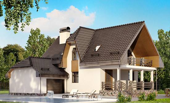 150-001-Л Проект двухэтажного дома с мансардой, гараж, простой загородный дом из газобетона | Проекты домов от House Expert
