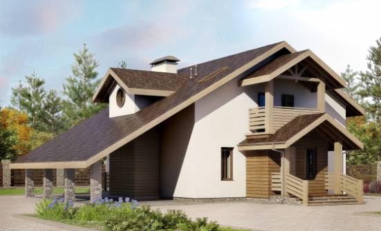 155-010-Л Проект двухэтажного дома мансардой и гаражом, экономичный домик из теплоблока | Проекты домов от House Expert