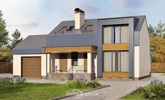 150-015-П Проект двухэтажного дома с мансардой и гаражом, классический дом из газосиликатных блоков | Проекты домов от House Expert