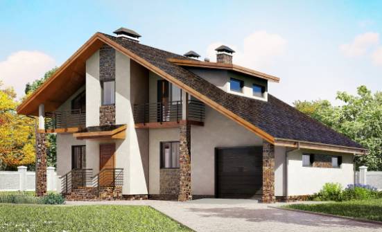 180-008-П Проект двухэтажного дома с мансардой и гаражом, классический домик из блока | Проекты домов от House Expert