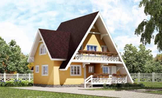 155-008-П Проект двухэтажного дома с мансардой, бюджетный домик из бревен | Проекты домов от House Expert