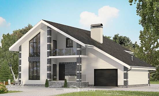 180-001-П Проект двухэтажного дома мансардой и гаражом, бюджетный загородный дом из арболита | Проекты домов от House Expert