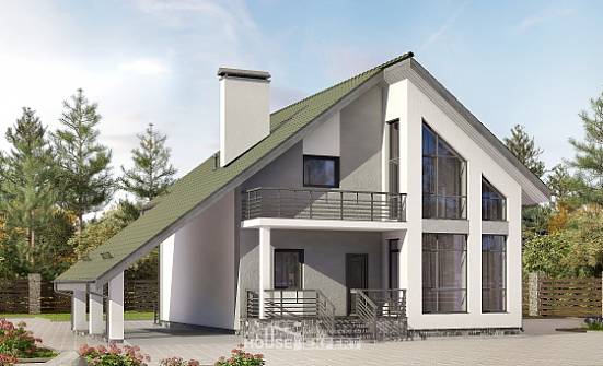 170-009-Л Проект двухэтажного дома с мансардным этажом, гараж, экономичный загородный дом из блока | Проекты домов от House Expert
