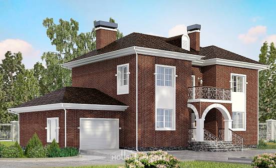 180-006-Л Проект двухэтажного дома и гаражом, классический загородный дом из кирпича | Проекты домов от House Expert