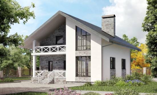 155-001-Л Проект двухэтажного дома мансардой, гараж, компактный загородный дом из блока | Проекты домов от House Expert