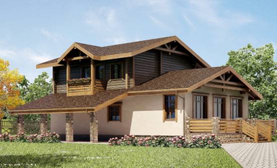 170-004-П Проект двухэтажного дома с мансардой и гаражом, бюджетный дом из твинблока из дерева | Проекты домов от House Expert
