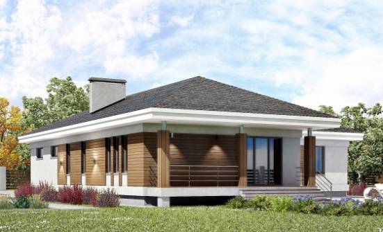 165-001-П Проект одноэтажного дома и гаражом, классический дом из блока | Проекты одноэтажных домов от House Expert