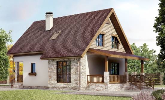 140-001-П Проект двухэтажного дома с мансардой, небольшой дом из арболита | Проекты домов от House Expert