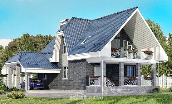 125-002-Л Проект двухэтажного дома мансардой и гаражом, экономичный дом из газобетона | Проекты домов от House Expert