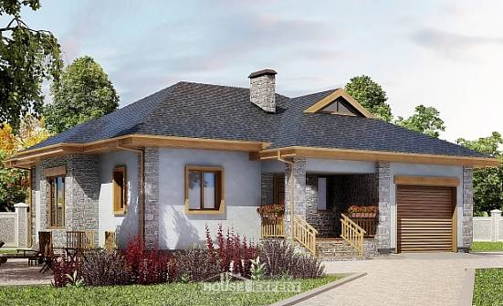 130-006-П Проект одноэтажного дома и гаражом, классический дом из арболита | Проекты домов от House Expert