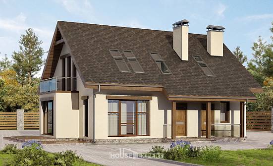 155-012-Л Проект двухэтажного дома с мансардой, экономичный загородный дом из газобетона | Проекты домов от House Expert
