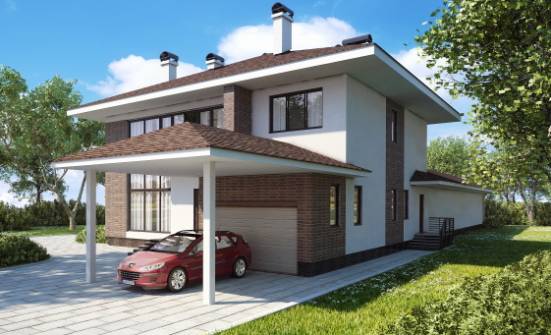 340-001-П Проект двухэтажного дома и гаражом, современный дом из кирпича | Проекты домов от House Expert
