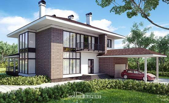 340-001-П Проект двухэтажного дома и гаражом, современный дом из кирпича | Проекты домов от House Expert