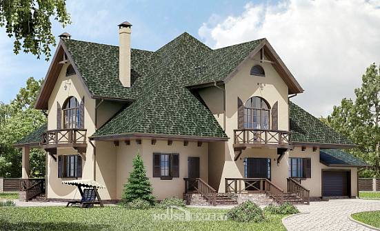 350-001-П Проект двухэтажного дома с мансардным этажом, гараж, красивый домик из пеноблока | Проекты домов от House Expert