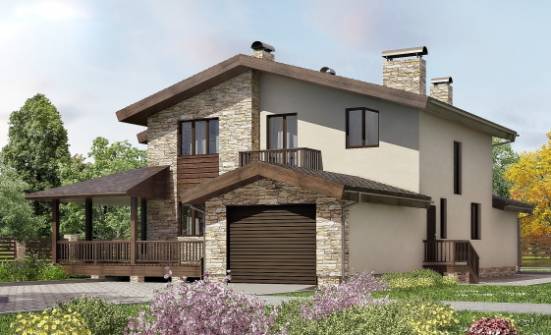 220-001-Л Проект двухэтажного дома мансардой и гаражом, средний коттедж из поризованных блоков | Проекты домов от House Expert