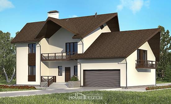 300-002-П Проект двухэтажного дома мансардой, гараж, красивый домик из поризованных блоков | Проекты домов от House Expert