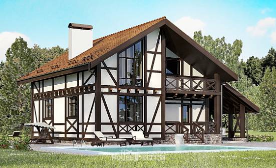 155-002-П Проект двухэтажного дома с мансардой и гаражом, бюджетный дом из бризолита | Проекты домов от House Expert