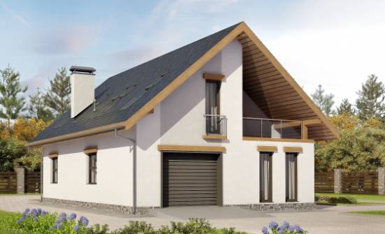 185-005-П Проект двухэтажного дома мансардой, гараж, простой домик из керамзитобетонных блоков | Проекты домов от House Expert