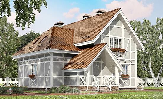 160-003-Л Проект двухэтажного дома мансардой, небольшой домик из бризолита | Проекты домов от House Expert