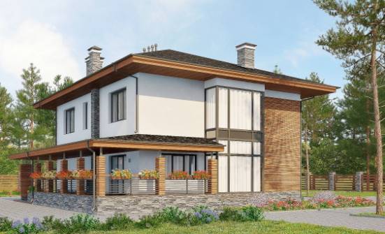 305-001-П Проект двухэтажного дома и гаражом, просторный домик из пеноблока | Проекты домов от House Expert