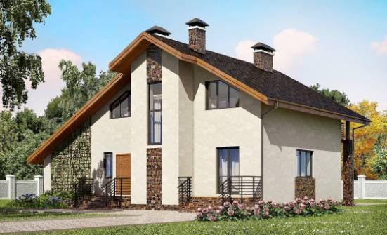 180-008-П Проект двухэтажного дома с мансардой и гаражом, классический домик из блока | Проекты домов от House Expert