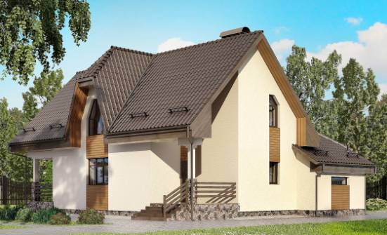 150-001-Л Проект двухэтажного дома с мансардой, гараж, простой загородный дом из газобетона | Проекты домов от House Expert