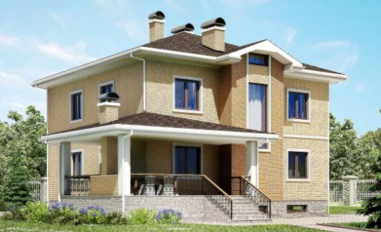 350-002-Л Проект трехэтажного дома, гараж, большой дом из кирпича | Проекты домов от House Expert