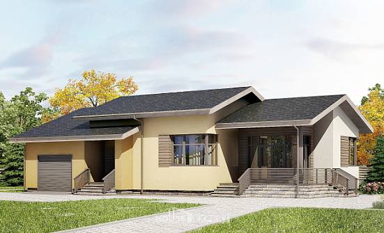 135-002-Л Проект одноэтажного дома, гараж, красивый домик из пеноблока | Проекты домов от House Expert