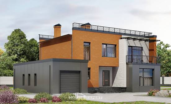 260-002-Л Проект двухэтажного дома и гаражом, огромный коттедж из твинблока | Проекты домов от House Expert