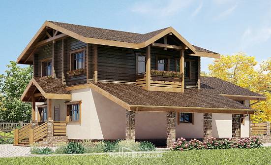 170-004-П Проект двухэтажного дома с мансардой и гаражом, бюджетный дом из твинблока из дерева | Проекты домов от House Expert