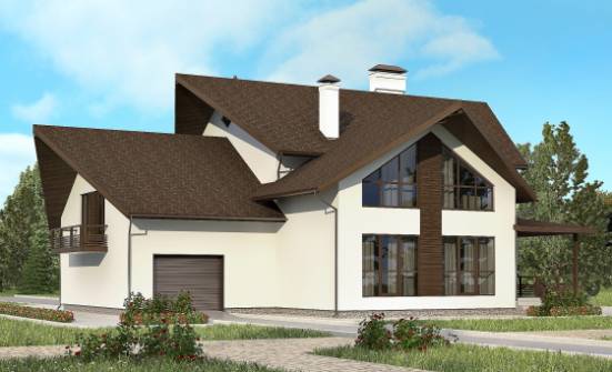 300-002-П Проект двухэтажного дома мансардой, гараж, красивый домик из поризованных блоков | Проекты домов от House Expert