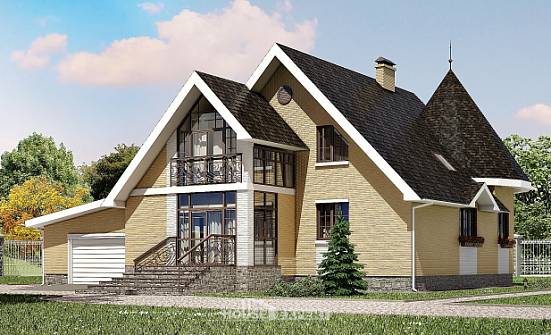 250-001-Л Проект двухэтажного дома с мансардой, гараж, современный коттедж из твинблока | Проекты домов от House Expert