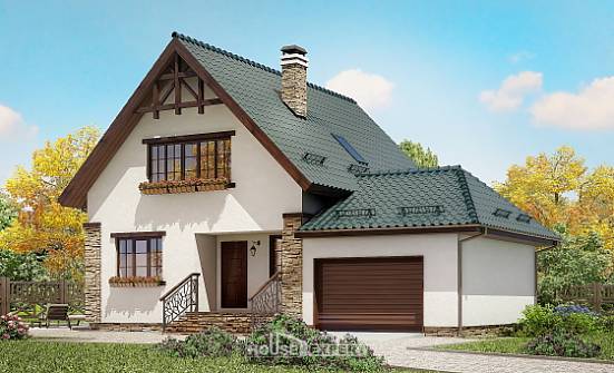 160-005-П Проект двухэтажного дома мансардой, гараж, бюджетный домик из керамзитобетонных блоков | Проекты домов от House Expert