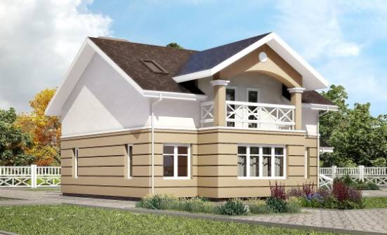 155-009-П Проект двухэтажного дома с мансардой, компактный коттедж из теплоблока | Проекты домов от House Expert