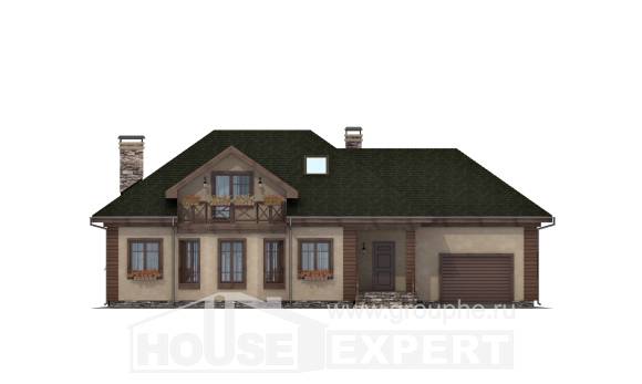 180-010-П Проект двухэтажного дома мансардный этаж и гаражом, классический домик из арболита, House Expert