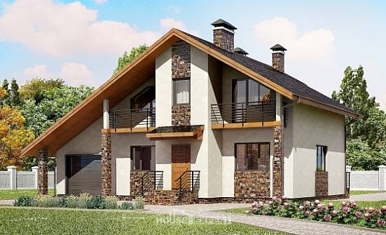 180-008-Л Проект двухэтажного дома с мансардой, гараж, просторный коттедж из бризолита | Проекты домов от House Expert