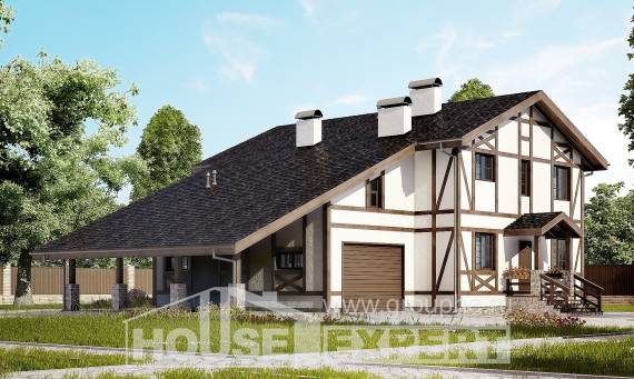 250-002-Л Проект двухэтажного дома мансардой, гараж, современный домик из кирпича, House Expert