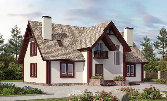 300-008-Л Проект двухэтажного дома с мансардой и гаражом, красивый дом из бризолита | Проекты домов от House Expert