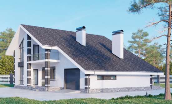 190-008-П Проект двухэтажного дома с мансардным этажом и гаражом, красивый дом из арболита | Проекты домов от House Expert