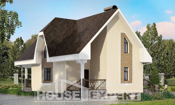 125-001-Л Проект двухэтажного дома мансардой, бюджетный дом из поризованных блоков, House Expert